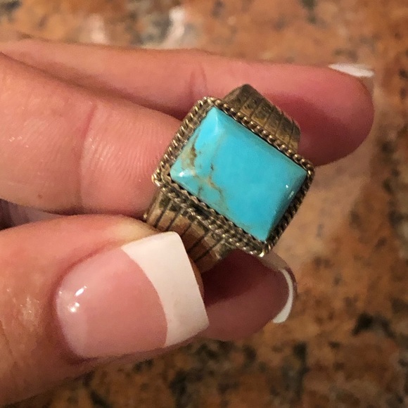 Vintage Jewelry - “RB” Engraved Navajo Turquoise & Sterling Silver